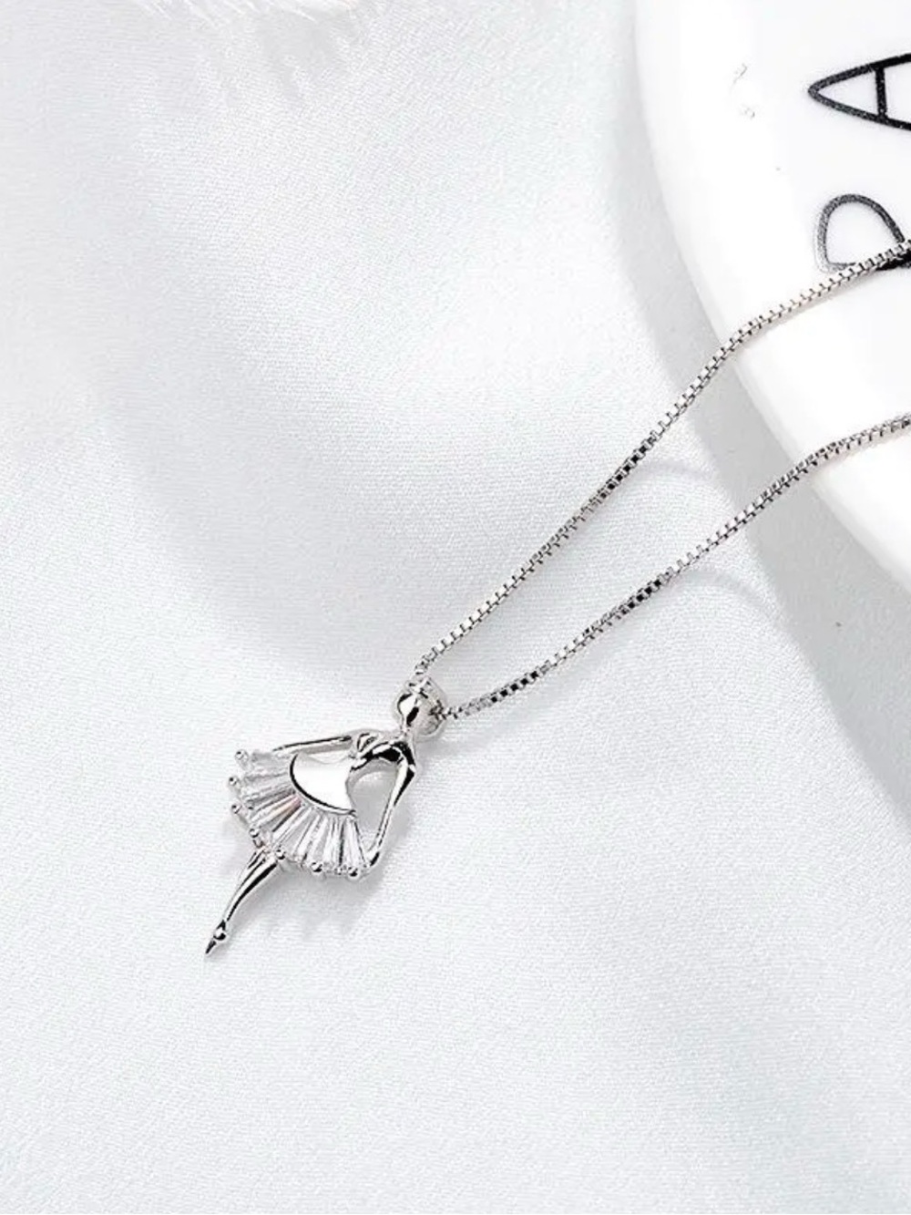 Silver Ballerina Dainty Pendant Necklace - Elegant Women's Jewelry